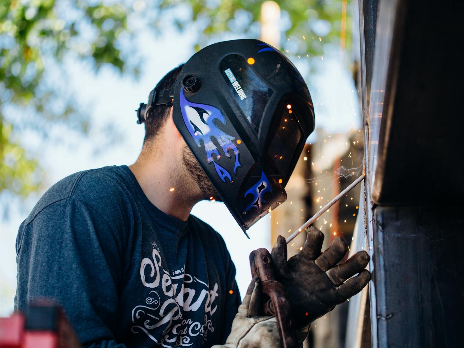 TIG welder at work - stainless duct welding station
